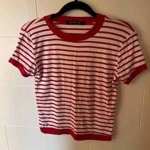 Red and White Striped Crop Top